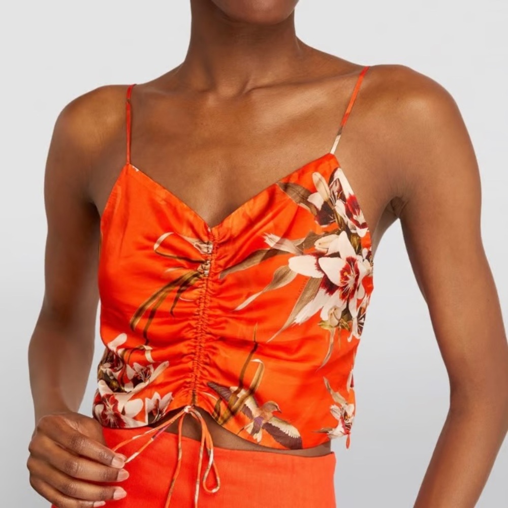 Stunning All Saints Alexia Dorada Camisole — Satin Floral Orange